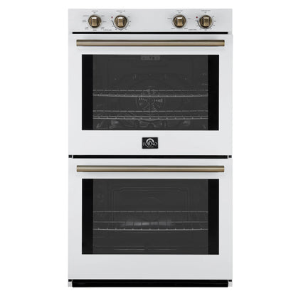 Forno Vomero 30-Inch Double Wall Oven, White, 10 cu.ft Total Capacity, 7100W Convection, Mechanical Controls, Manuel Steam Clean FORNO