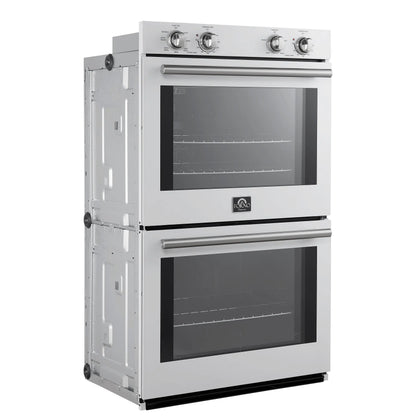 Forno Vomero 30-Inch Double Wall Oven, White, 10 cu.ft Total Capacity, 7100W Convection, Mechanical Controls, Manuel Steam Clean FORNO