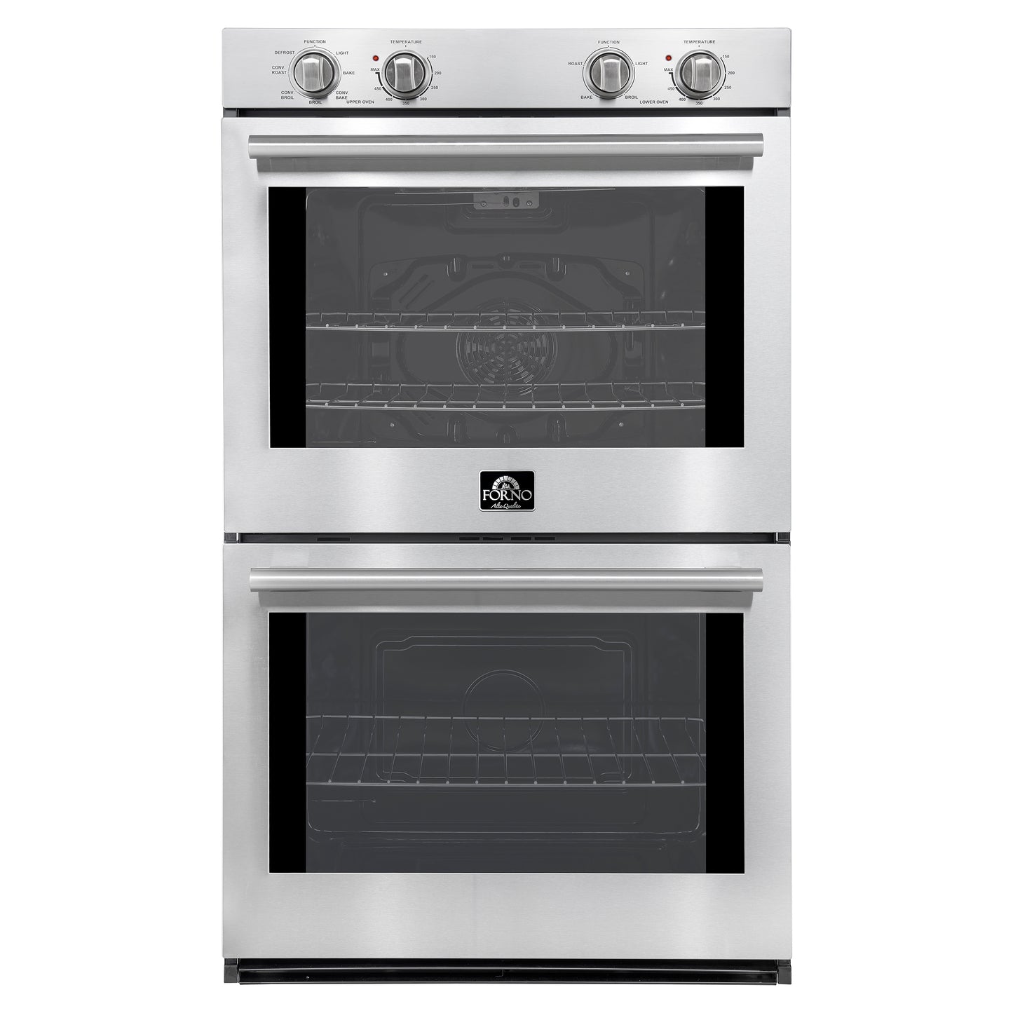 Forno Vomero 30-Inch Double Wall Oven, Stainless Steel, 10 cu.ft Total Capacity, 7100W Convection, Mechanical Controls, Self-Cleaning Function FORNO