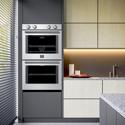 Forno Vomero 30-Inch Double Wall Oven, Stainless Steel, 10 cu.ft Total Capacity, 7100W Convection, Mechanical Controls, Self-Cleaning Function FORNO