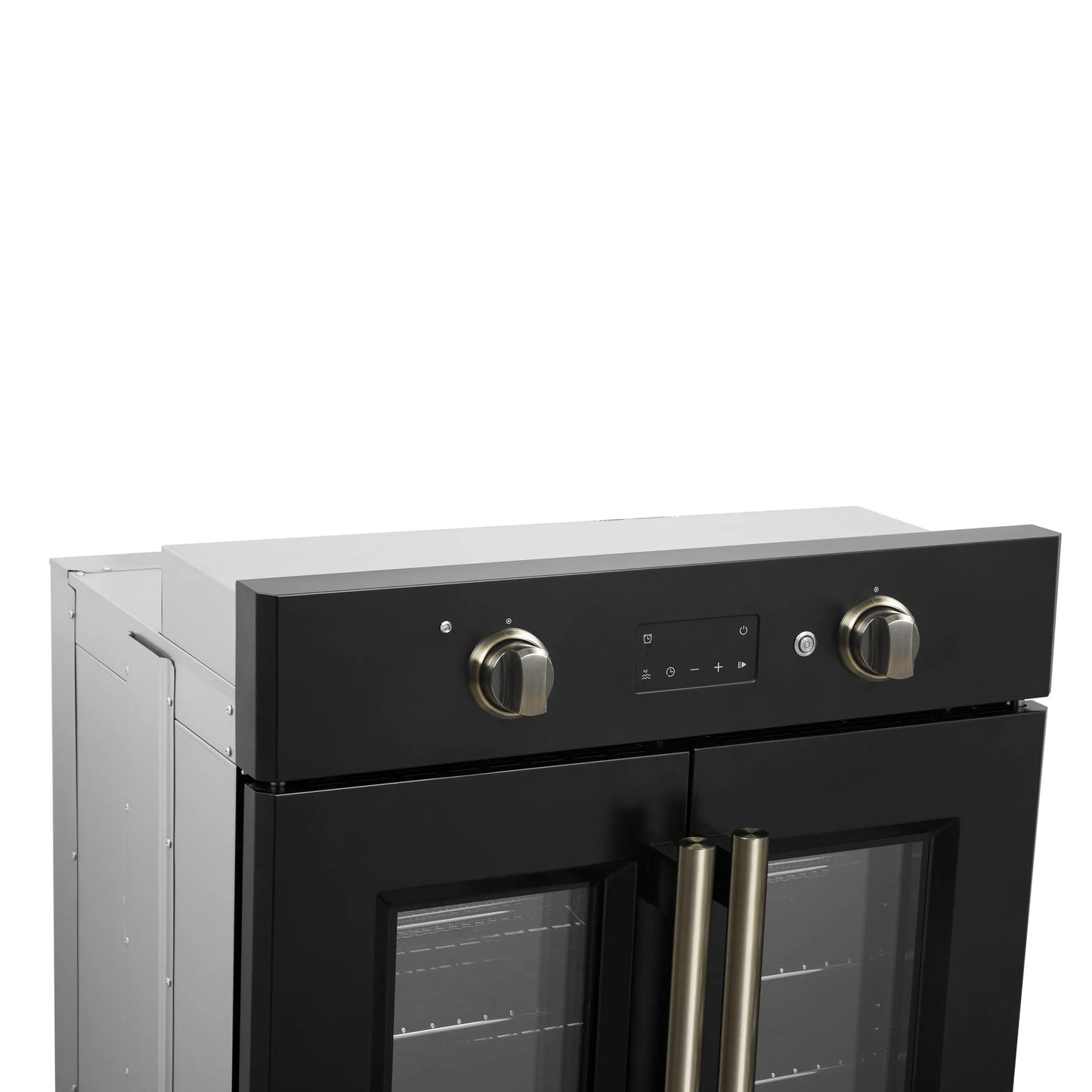 Forno Asti 30-Inch French Door Electric Wall Oven in Black & Antique Brass, 3.68 cu. ft. True Convection, 3,600W, Air Fry, Sous Vide, Self-Clean FORNO