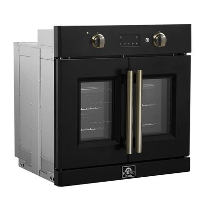 Forno Asti 30-Inch French Door Electric Wall Oven in Black & Antique Brass, 3.68 cu. ft. True Convection, 3,600W, Air Fry, Sous Vide, Self-Clean FORNO