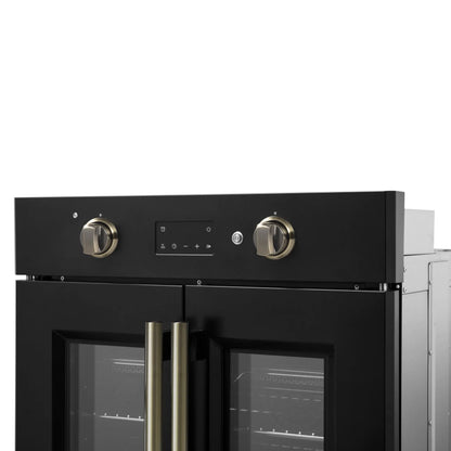 Forno Asti 30-Inch French Door Electric Wall Oven in Black & Antique Brass, 3.68 cu. ft. True Convection, 3,600W, Air Fry, Sous Vide, Self-Clean FORNO