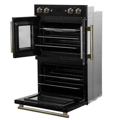 Forno Asti 30-Inch Double Electric Wall Oven with Upper French Doors in Black & Antique Brass, 7.36 cu. ft. FORNO