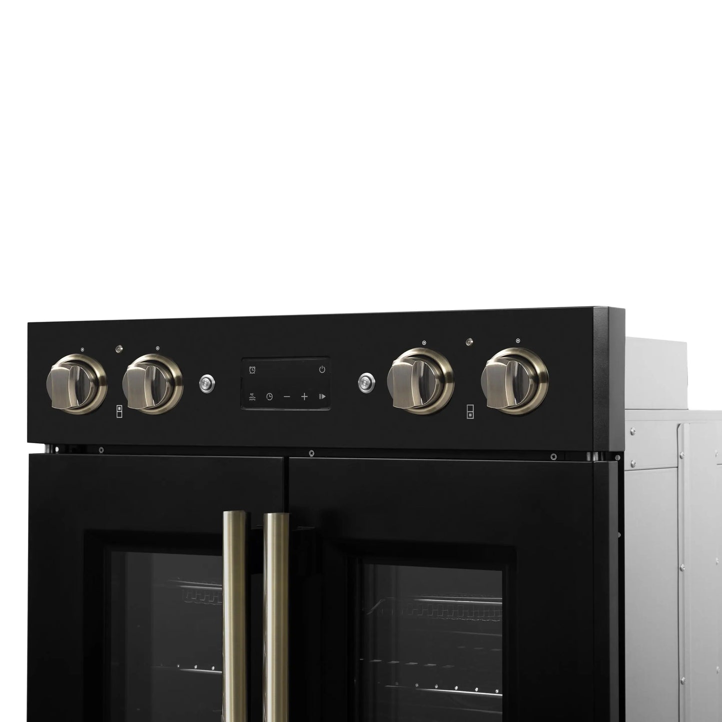 Forno Asti 30-Inch Double Electric Wall Oven with Upper French Doors in Black & Antique Brass, 7.36 cu. ft. FORNO