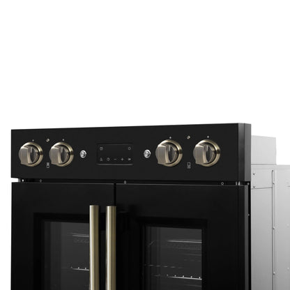 Forno Asti 30-Inch Double Electric Wall Oven with Upper French Doors in Black & Antique Brass, 7.36 cu. ft. FORNO