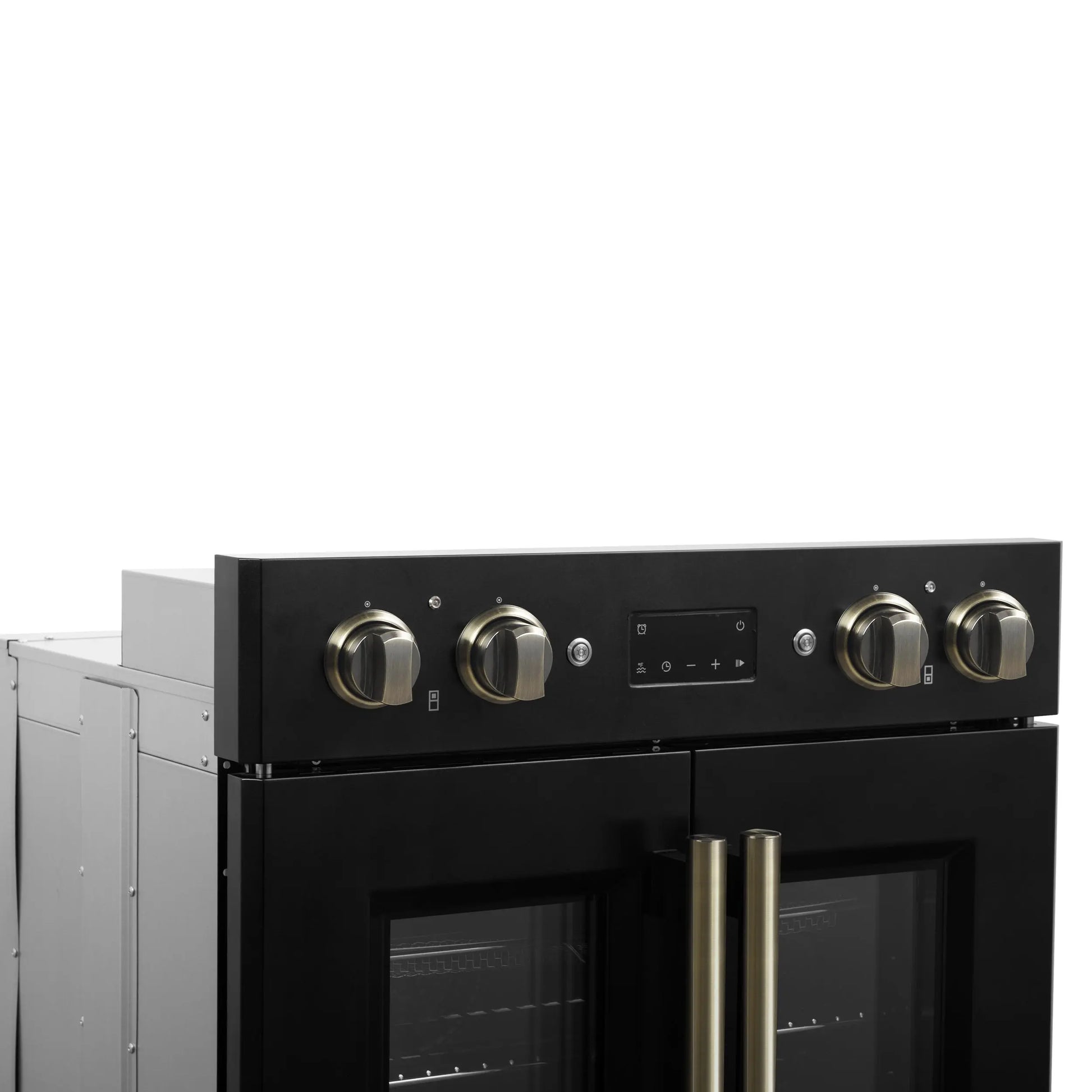Forno Asti 30-Inch Double Electric Wall Oven with Upper French Doors in Black & Antique Brass, 7.36 cu. ft. FORNO