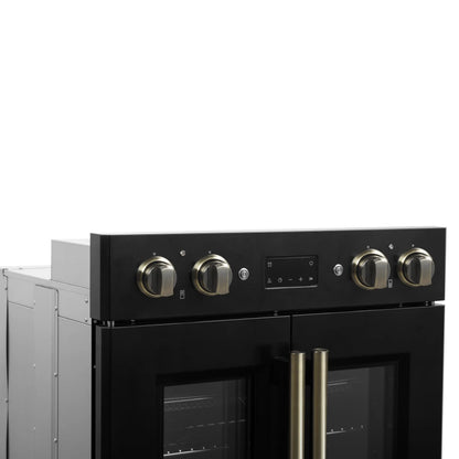 Forno Asti 30-Inch Double Electric Wall Oven with Upper French Doors in Black & Antique Brass, 7.36 cu. ft. FORNO