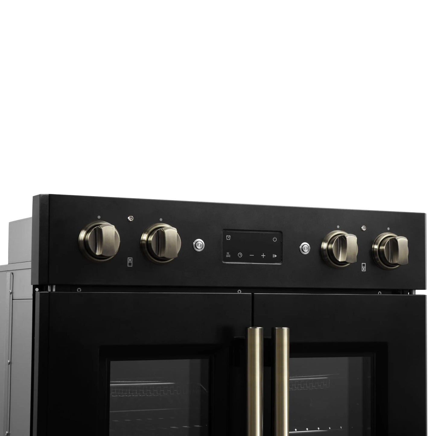 Forno Asti 30-Inch Double Electric Wall Oven with Upper French Doors in Black & Antique Brass, 7.36 cu. ft. FORNO