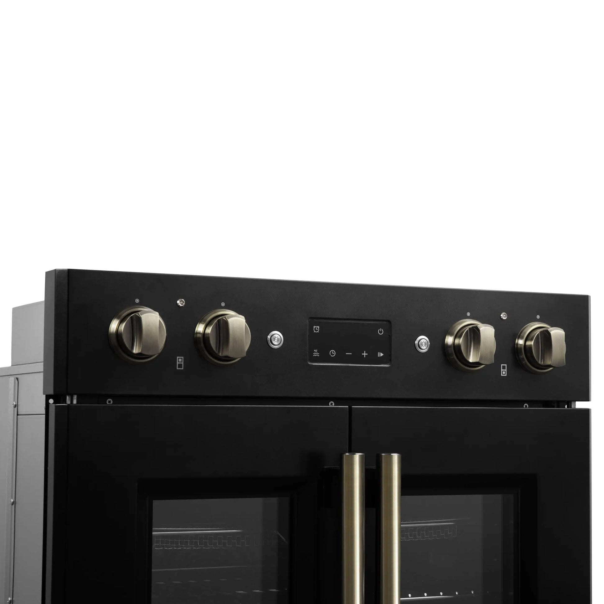 Forno Asti 30-Inch Double Electric Wall Oven with Upper French Doors in Black & Antique Brass, 7.36 cu. ft. FORNO