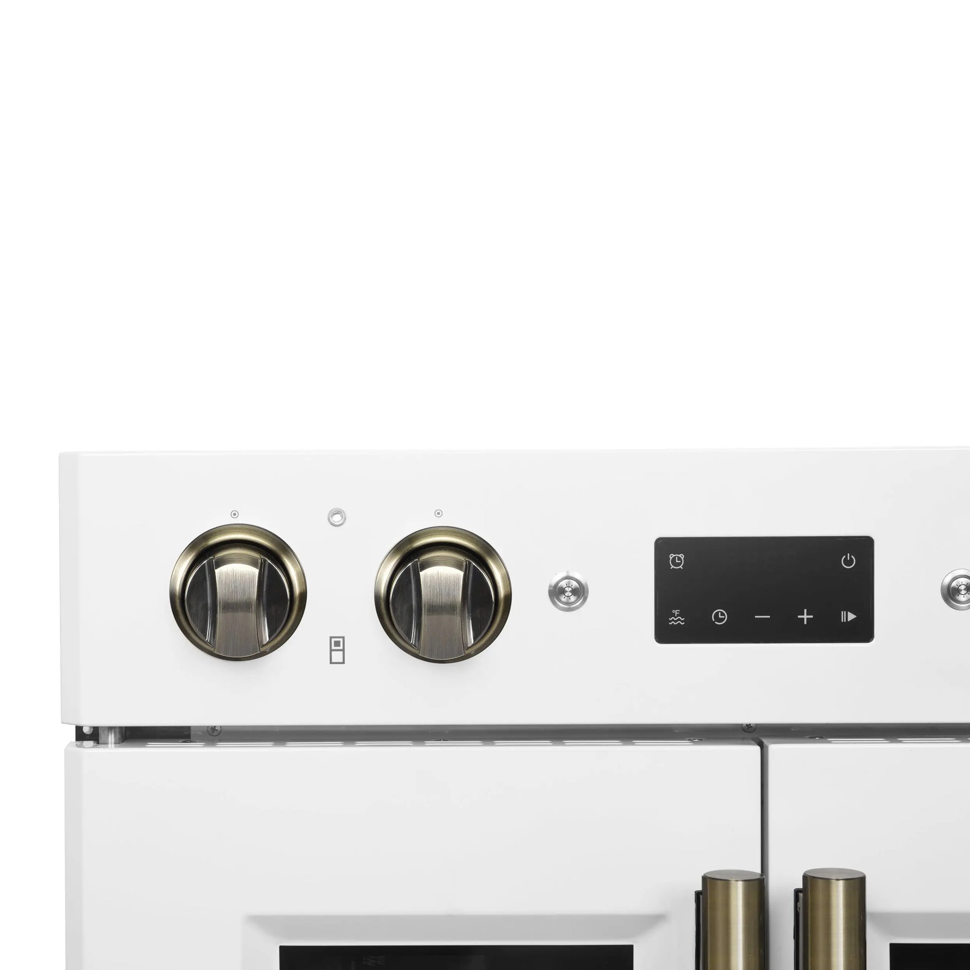 Forno Asti 30-Inch Double Electric Wall Oven with Upper French Doors in White & Antique Brass, 7.36 cu. ft. FORNO