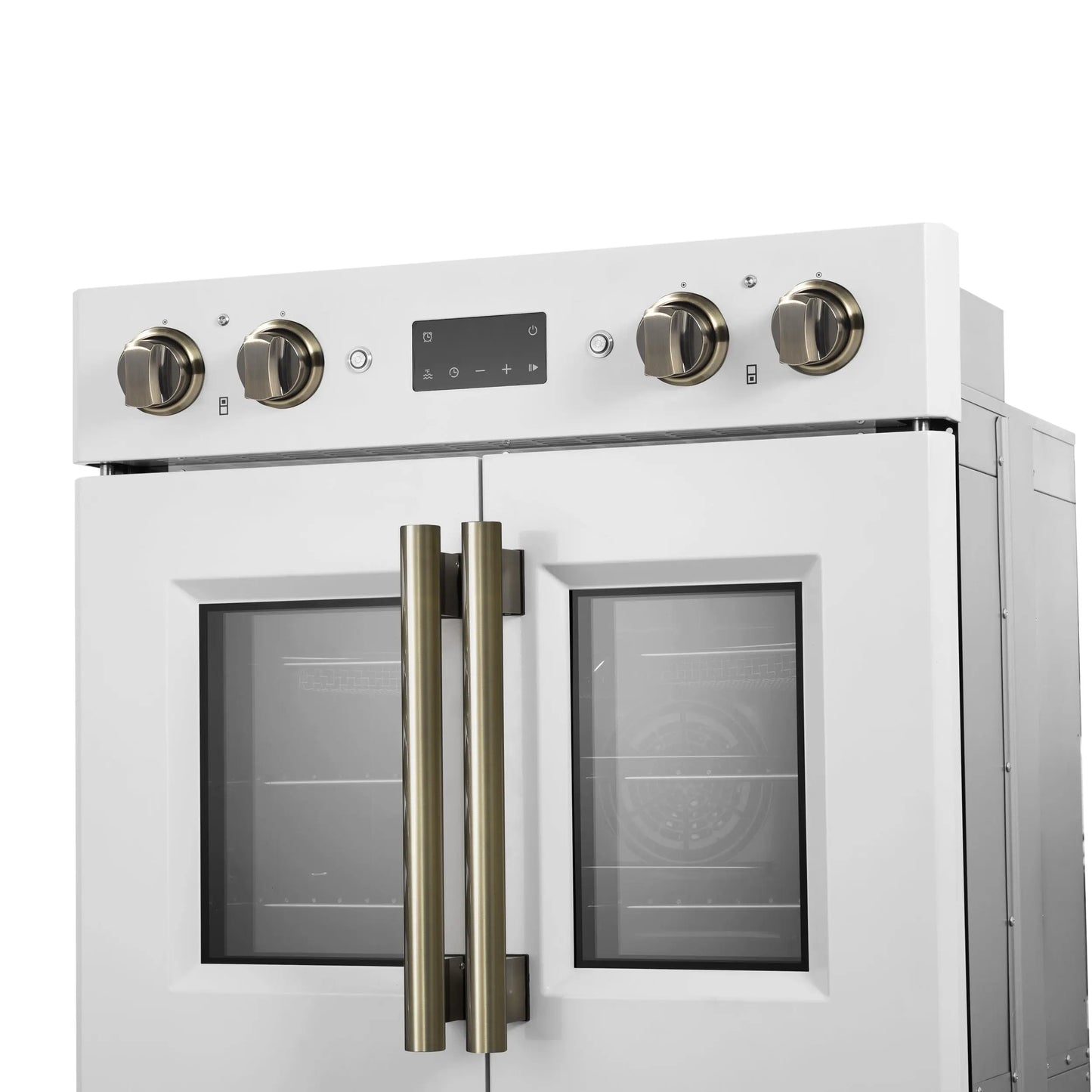 Forno Asti 30-Inch Double Electric Wall Oven with Upper French Doors in White & Antique Brass, 7.36 cu. ft. FORNO