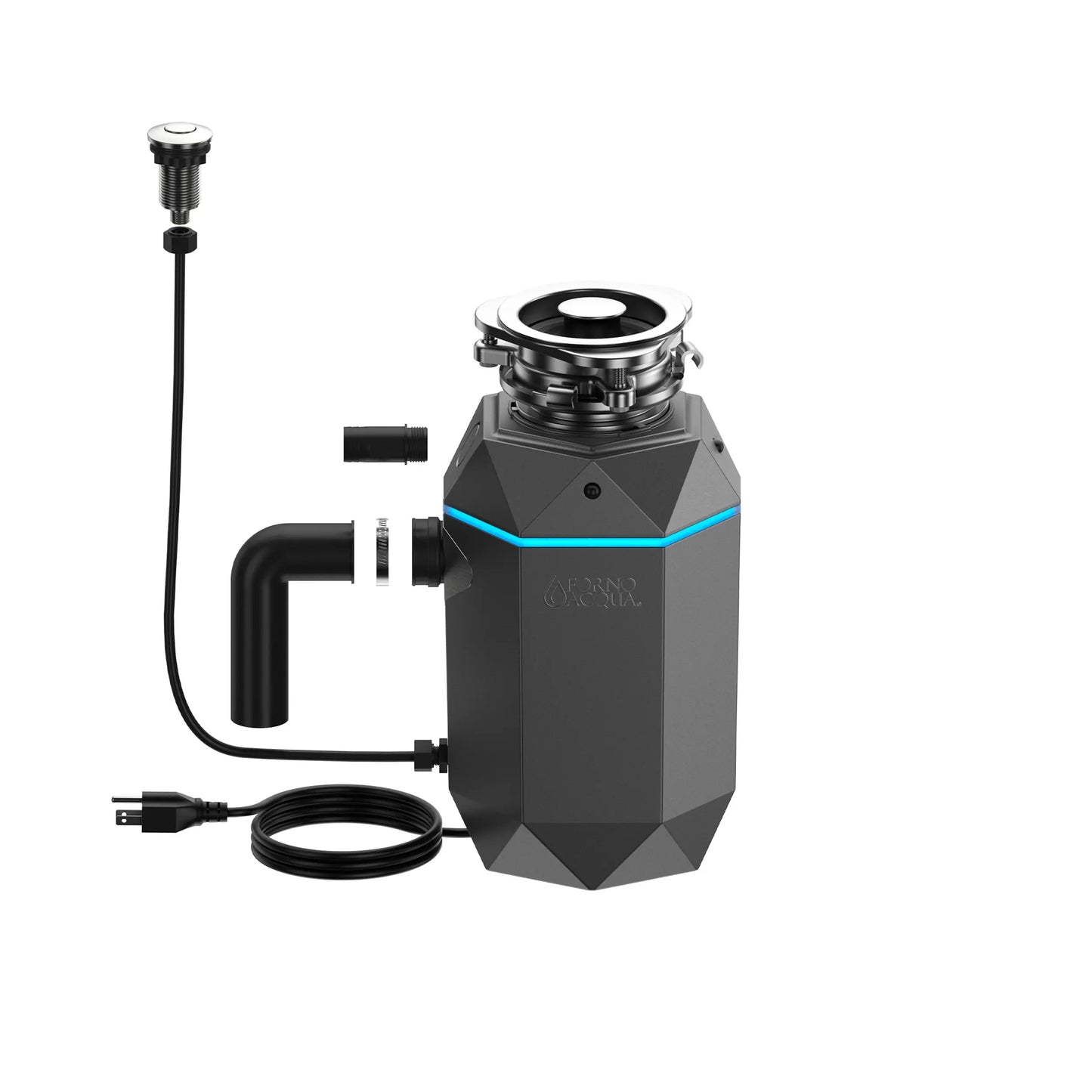 FORNO ACQUA BrightDIAMOND Black Onyx 3/4HP Super Quiet Garbage Disposal Corded with Motion Sensor Cabinet Light & Pre-Wired Air Switch FORNO ACQUA