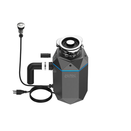 FORNO ACQUA BrightDIAMOND Black Onyx 3/4HP Super Quiet Garbage Disposal Corded with Motion Sensor Cabinet Light & Pre-Wired Air Switch FORNO ACQUA