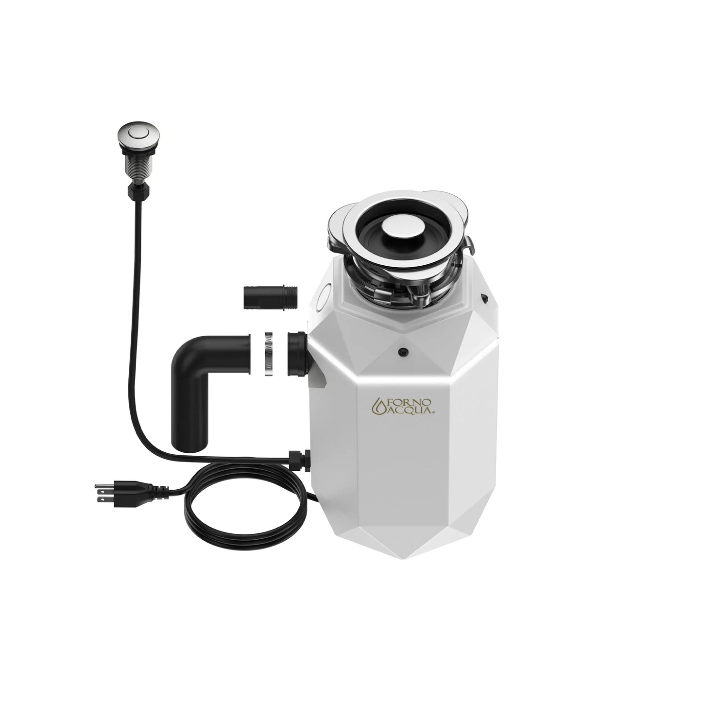 FORNO ACQUA BrightDIAMOND Moonstone 1HP Super Quiet Garbage Disposal Corded with Motion Sensor Cabinet Light & Pre-Wired Air Switch FORNO ACQUA