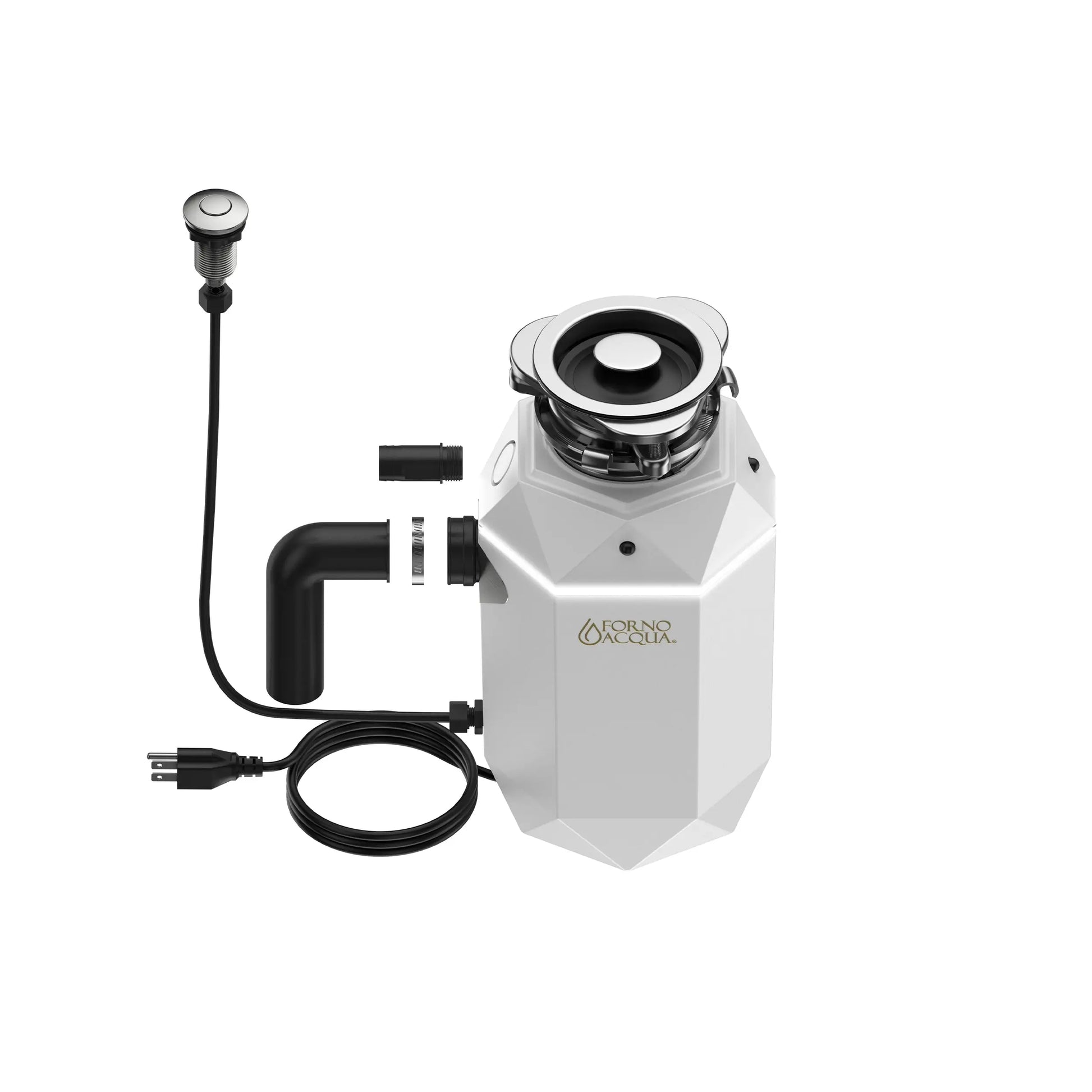FORNO ACQUA BrightDIAMOND Moonstone 1HP Super Quiet Garbage Disposal Corded with Motion Sensor Cabinet Light & Pre-Wired Air Switch FORNO ACQUA