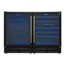 Gemello 48 Inch Side-by-Side Wine and Beverage Cooler in Black with Antique Brass Handles, French Door, 9.6 cu. ft. FORNO