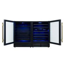 Gemello 48 Inch Side-by-Side Wine and Beverage Cooler in Black with Antique Brass Handles, French Door, 9.6 cu. ft. FORNO