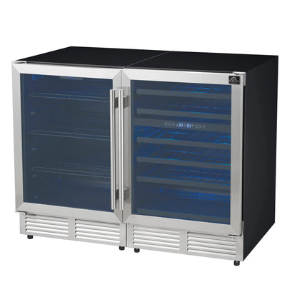 Gemello 48 Inch Side-by-Side Wine and Beverage Cooler in Stainless Steel, French Door, 9.6 cu. ft. FORNO