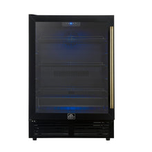 Forno Frescolino 24 Inch Beverage Cooler, Black with Antique Brass Handles, with LED Lighting, Triple Glass Door, 188 Can Capacity FORNO