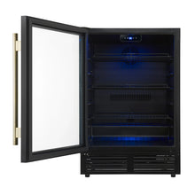 Forno Frescolino 24 Inch Beverage Cooler, Black with Antique Brass Handles, with LED Lighting, Triple Glass Door, 188 Can Capacity FORNO
