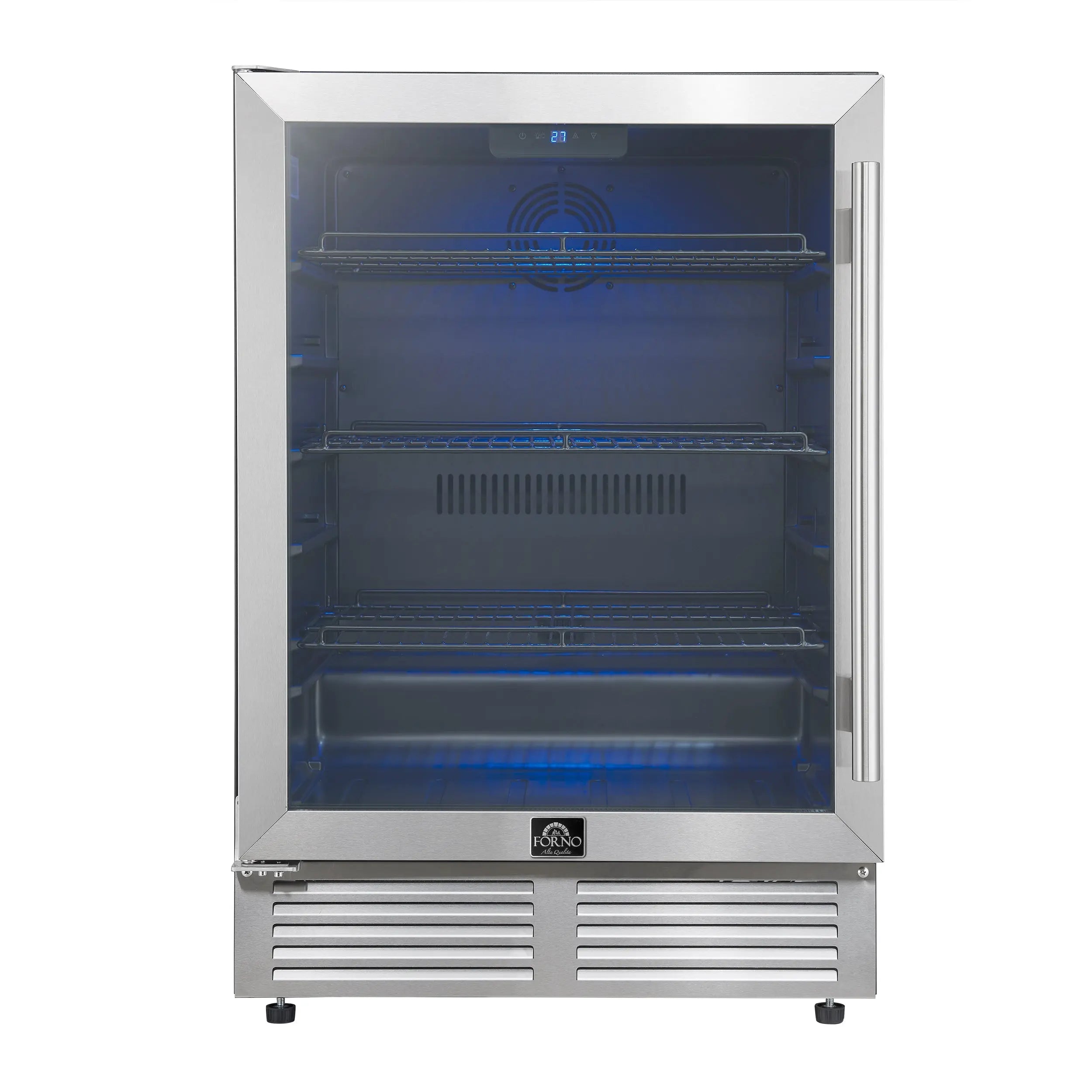 Forno Frescolino 24 Inch Beverage Cooler, Stainless Steel, with LED Lighting, Triple Glass Door, 188 Can Capacity, Built-In or Freestanding FORNO