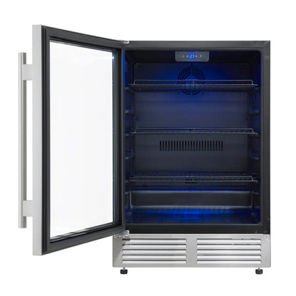 Forno Frescolino 24 Inch Beverage Cooler, Stainless Steel, with LED Lighting, Triple Glass Door, 188 Can Capacity, Built-In or Freestanding FORNO