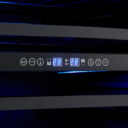 Gemello 48 Inch Side-by-Side Wine and Beverage Cooler in Black with Antique Brass Handles, French Door, 9.6 cu. ft. FORNO