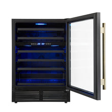 Forno Bacchino 24 Inch Wine Cooler, Black with Antique Brass Handles, with LED Lighting, Triple Glass Door, 51 Bottle Capacity, Built-In FORNO