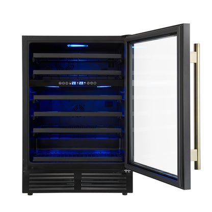 Forno Bacchino 24 Inch Wine Cooler, Black with Antique Brass Handles, with LED Lighting, Triple Glass Door, 51 Bottle Capacity, Built-In FORNO