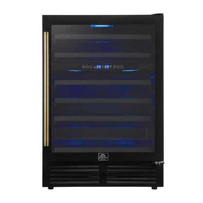 Forno Bacchino 24 Inch Wine Cooler, Black with Antique Brass Handles, with LED Lighting, Triple Glass Door, 51 Bottle Capacity, Built-In FORNO