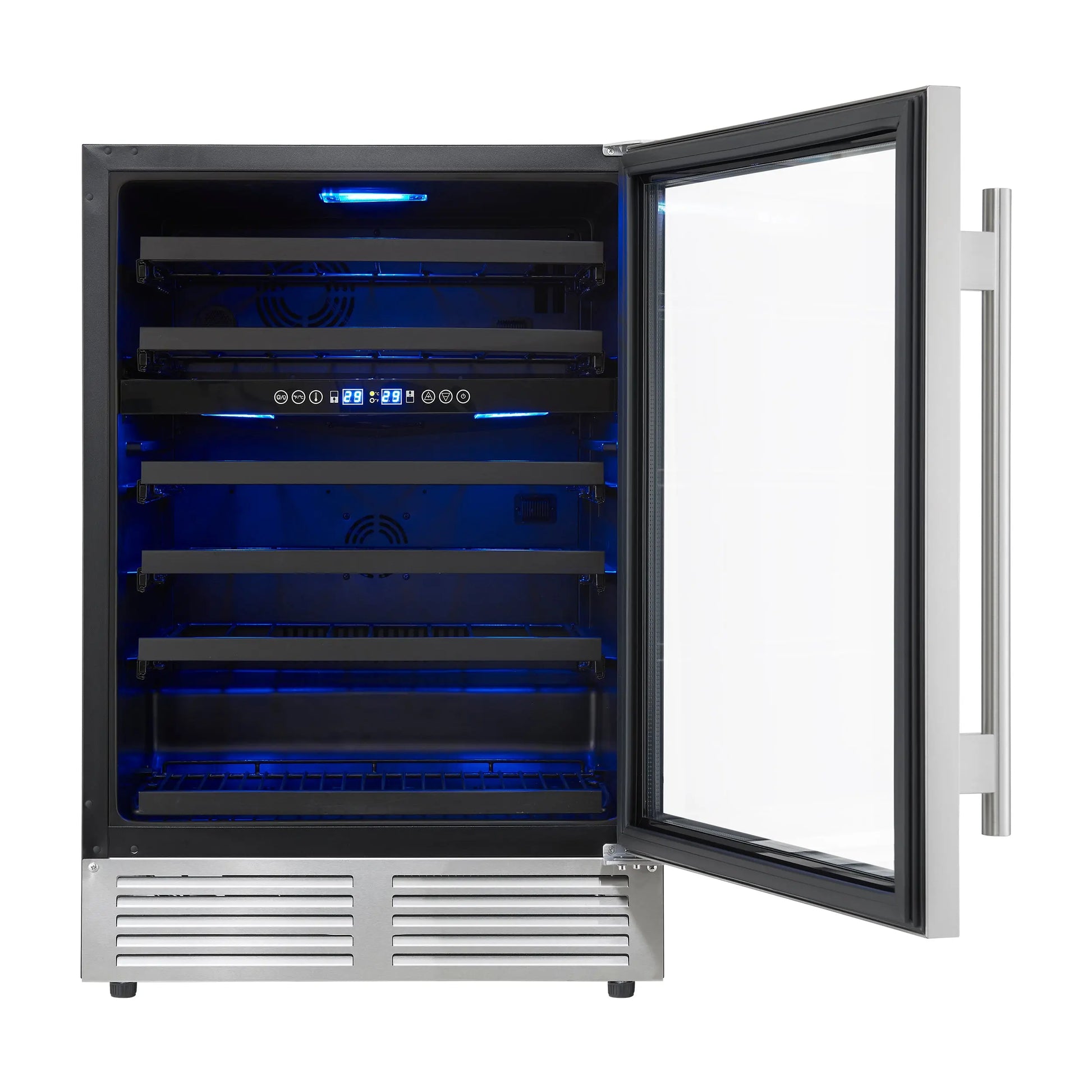 Forno Bacchino 24 Inch Wine Cooler, Stainless Steel, with LED Lighting, Triple Glass Door, 51 Bottle Capacity, Built-In or Freestanding FORNO