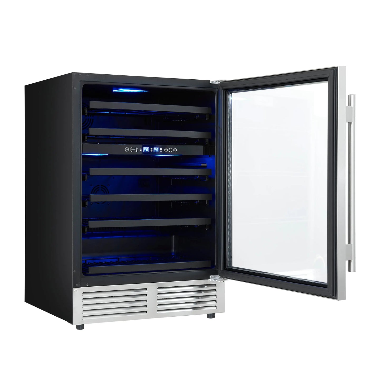 Forno Bacchino 24 Inch Wine Cooler, Stainless Steel, with LED Lighting, Triple Glass Door, 51 Bottle Capacity, Built-In or Freestanding FORNO