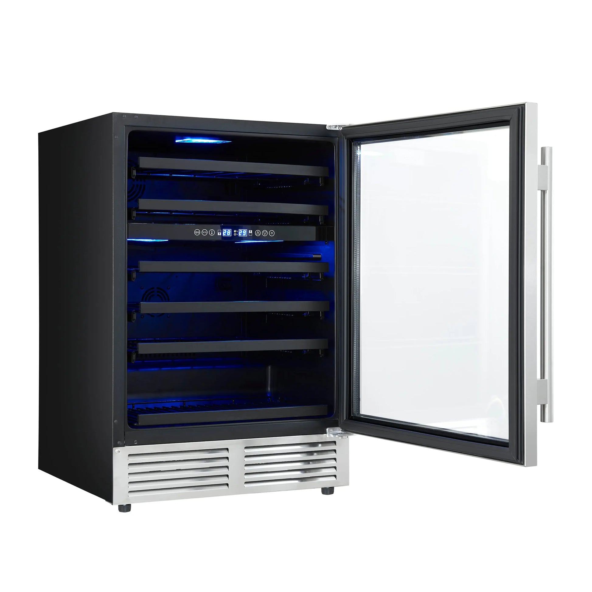 Forno Bacchino 24 Inch Wine Cooler, Stainless Steel, with LED Lighting, Triple Glass Door, 51 Bottle Capacity, Built-In or Freestanding FORNO