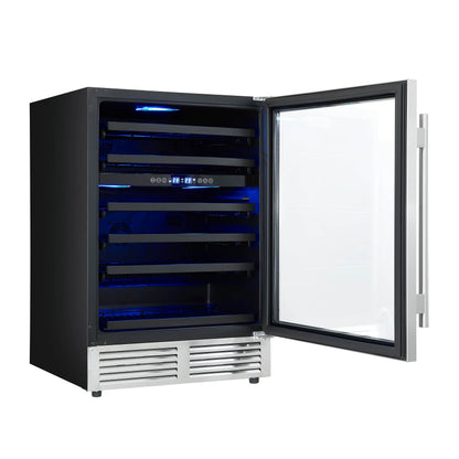 Forno Bacchino 24 Inch Wine Cooler, Stainless Steel, with LED Lighting, Triple Glass Door, 51 Bottle Capacity, Built-In or Freestanding FORNO