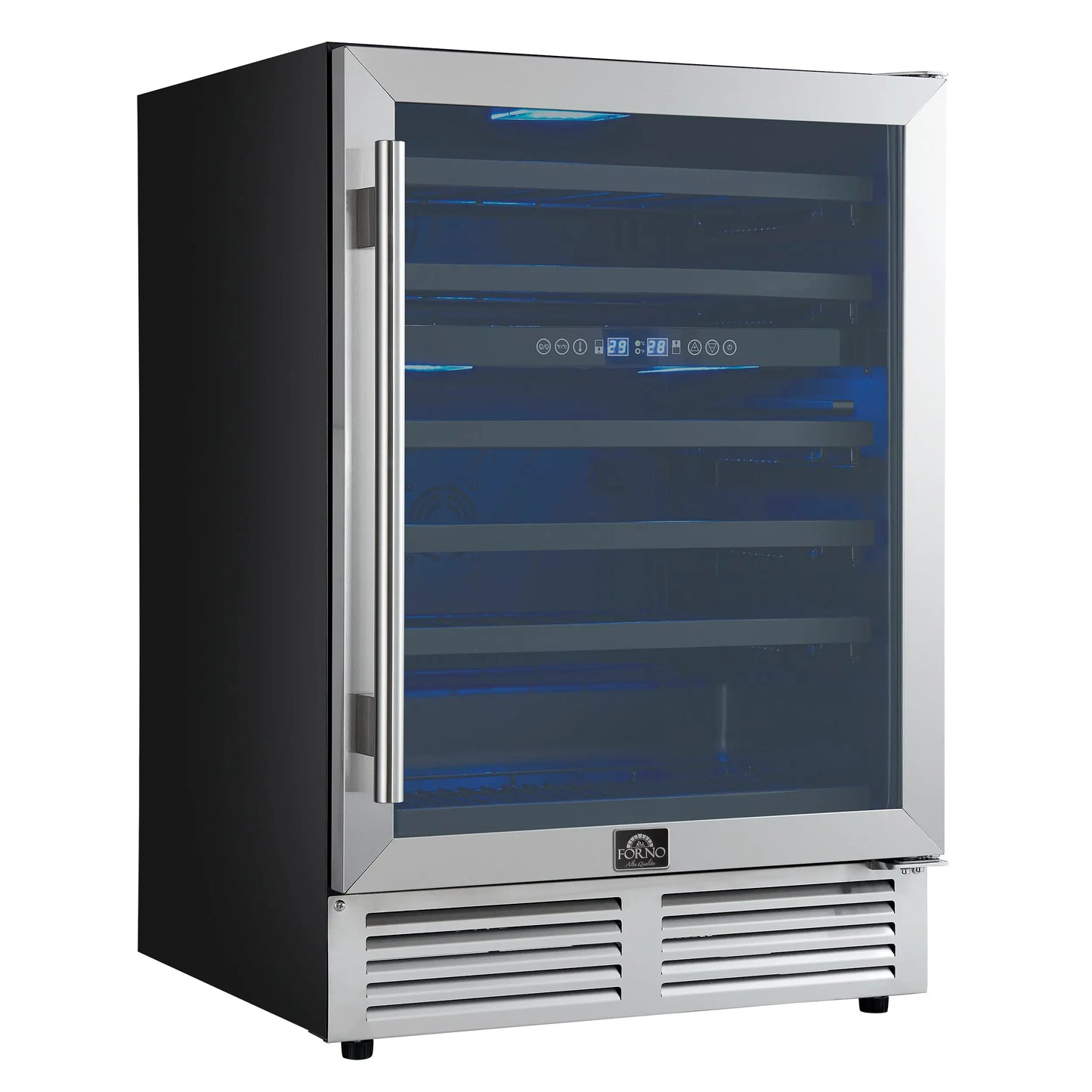 Forno Bacchino 24 Inch Wine Cooler, Stainless Steel, with LED Lighting, Triple Glass Door, 51 Bottle Capacity, Built-In or Freestanding FORNO