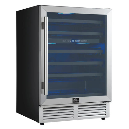 Forno Bacchino 24 Inch Wine Cooler, Stainless Steel, with LED Lighting, Triple Glass Door, 51 Bottle Capacity, Built-In or Freestanding FORNO