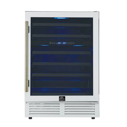Forno Bacchino 24 Inch Wine Cooler, White with Antique Brass Handles, with LED Lighting, Triple Glass Door, 51 Bottle Capacity, FORNO