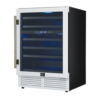 Forno Bacchino 24 Inch Wine Cooler, White with Antique Brass Handles, with LED Lighting, Triple Glass Door, 51 Bottle Capacity, FORNO