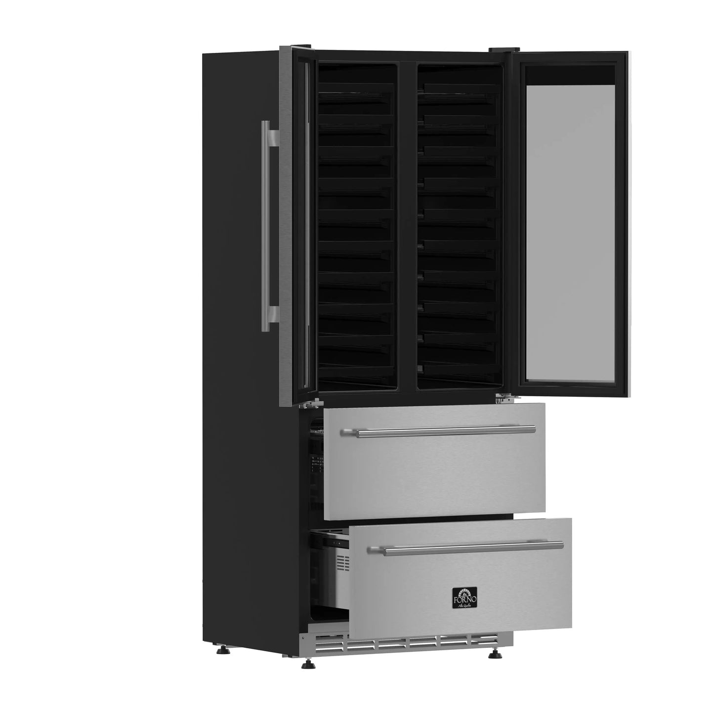 Forno Campania 32-Inch Wine Cooler, Stainless Steel, Dual Wine Zones, Two Beverage Drawers, 17.7 cu.ft FORNO
