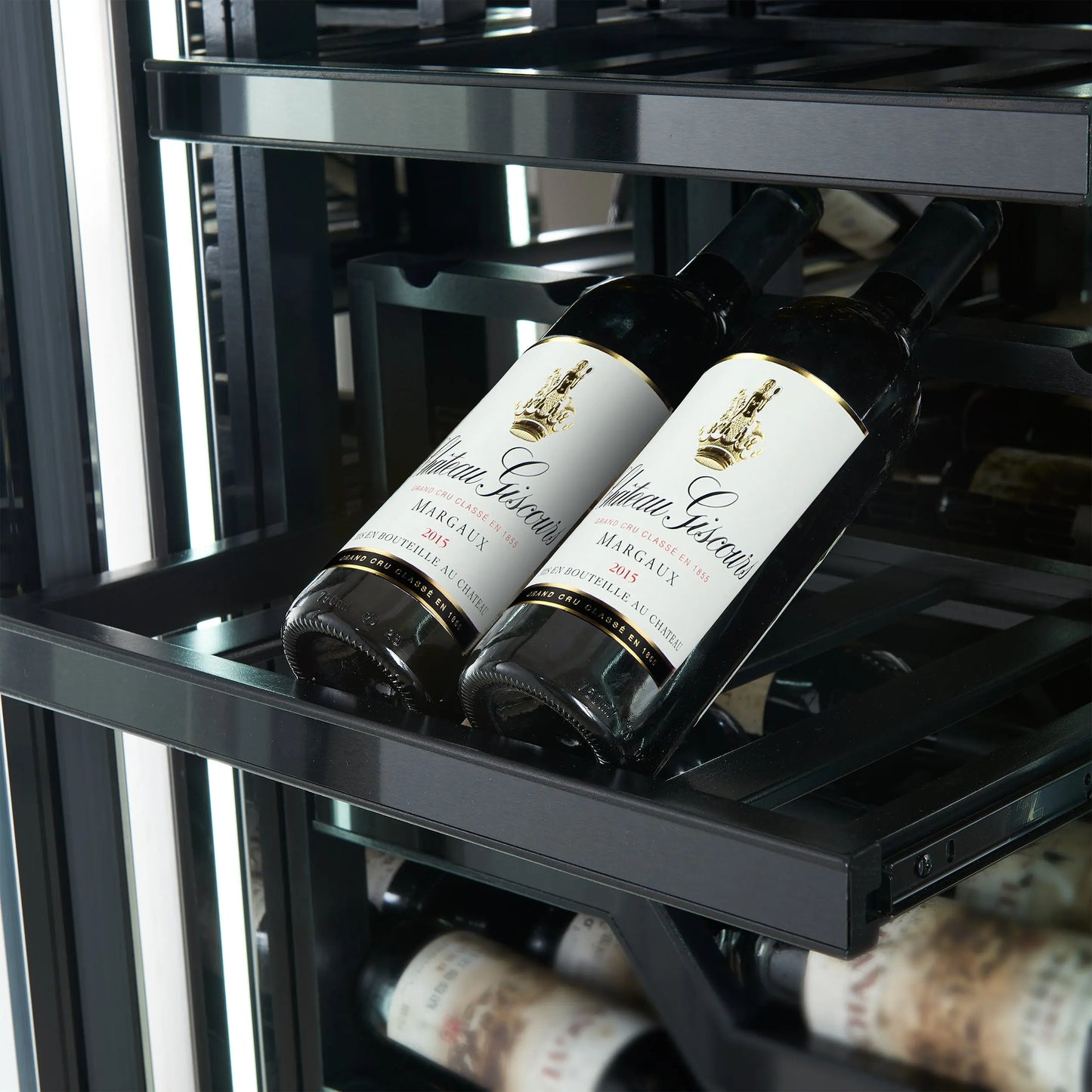 FORNO Abruzzo 48-Inch Dual Zones Wine Cellar, 102 Bottles, 24 cu. ft., Green Acrylic Holders & Black Shelves FORNO