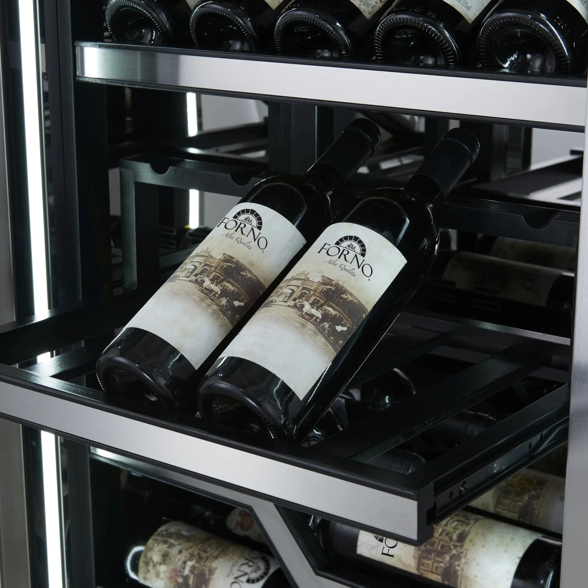 FORNO Abruzzo 48-Inch Dual Zone Wine Cellar, 102 Bottles, 24 cu. ft., Clear Acrylic Holders & Stainless Trim Shelves FORNO