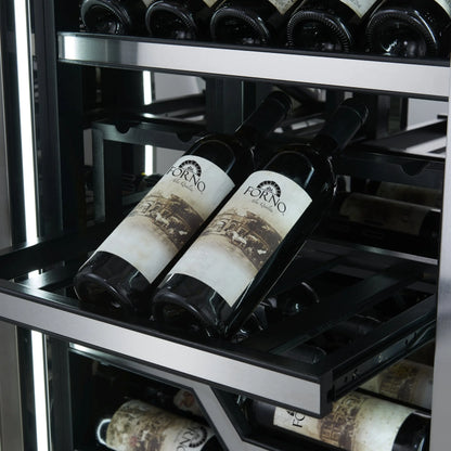 FORNO Abruzzo 48-Inch Dual Zone Wine Cellar, 102 Bottles, 24 cu. ft., Clear Acrylic Holders & Stainless Trim Shelves FORNO