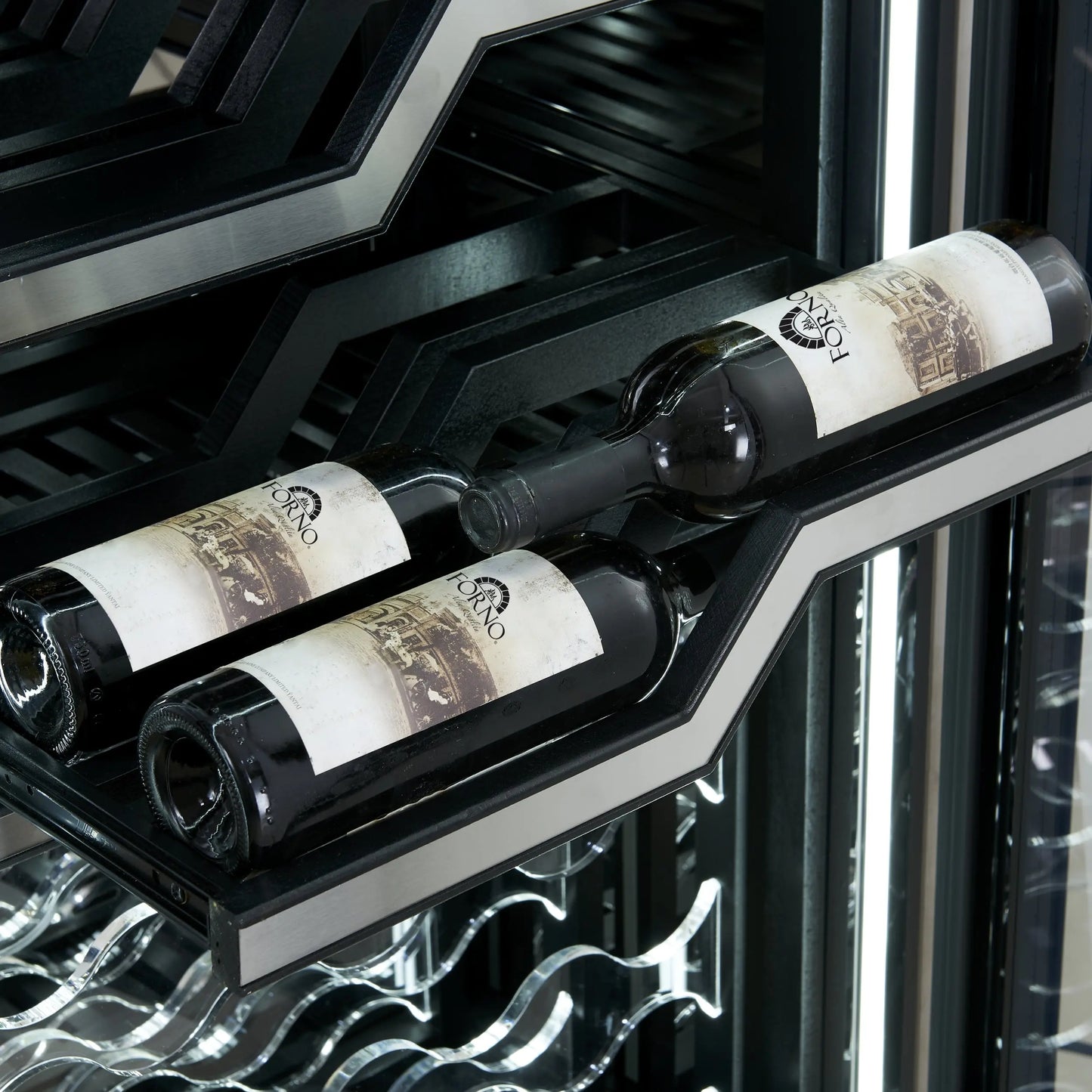 FORNO Abruzzo 48-Inch Dual Zone Wine Cellar, 102 Bottles, 24 cu. ft., Clear Acrylic Holders & Stainless Trim Shelves FORNO