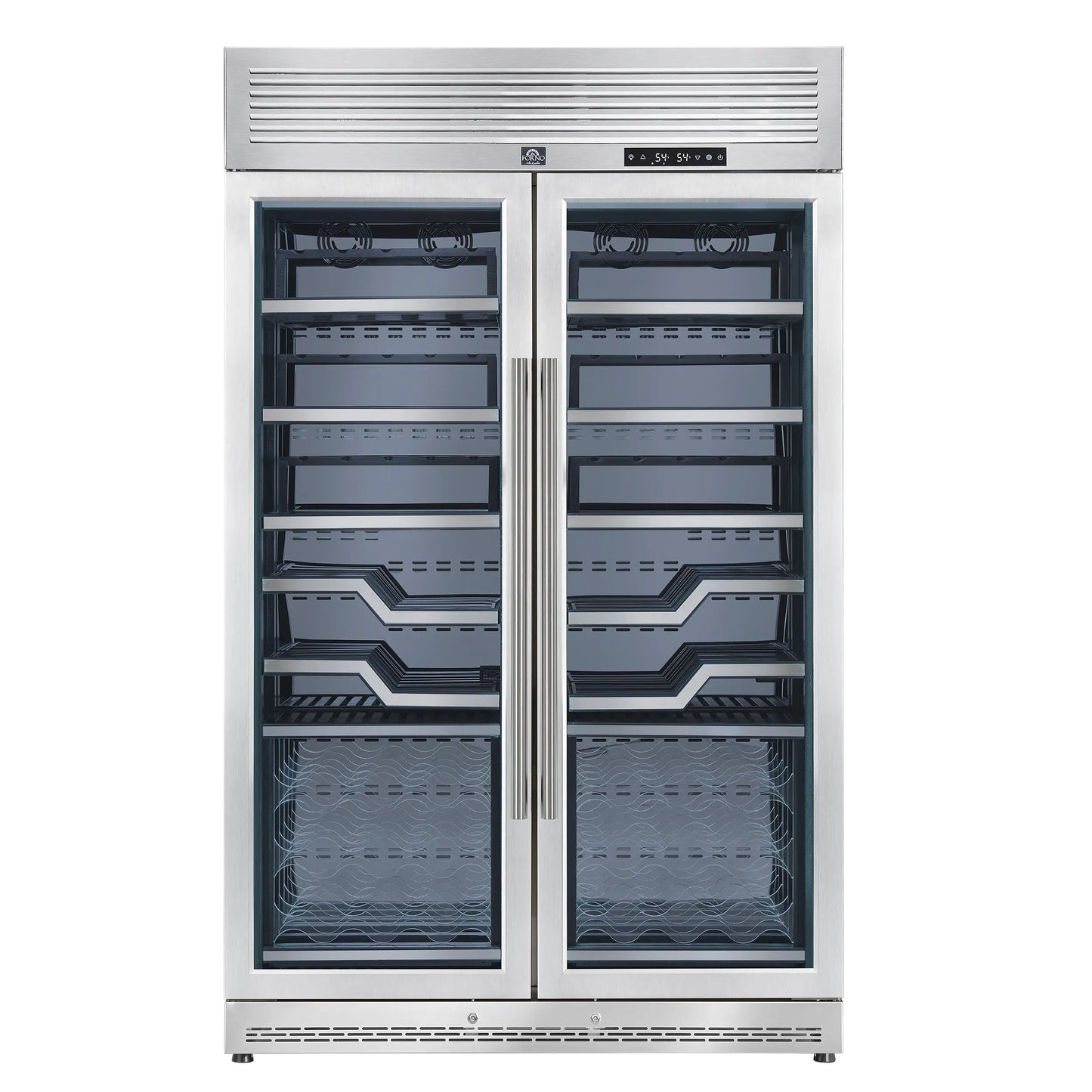 FORNO Abruzzo 48-Inch Dual Zone Wine Cellar, 102 Bottles, 24 cu. ft., Clear Acrylic Holders & Stainless Trim Shelves FORNO