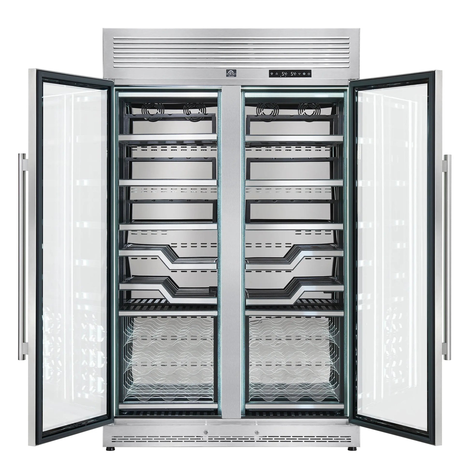 FORNO Abruzzo 48-Inch Dual Zone Wine Cellar, 102 Bottles, 24 cu. ft., Clear Acrylic Holders & Stainless Trim Shelves FORNO