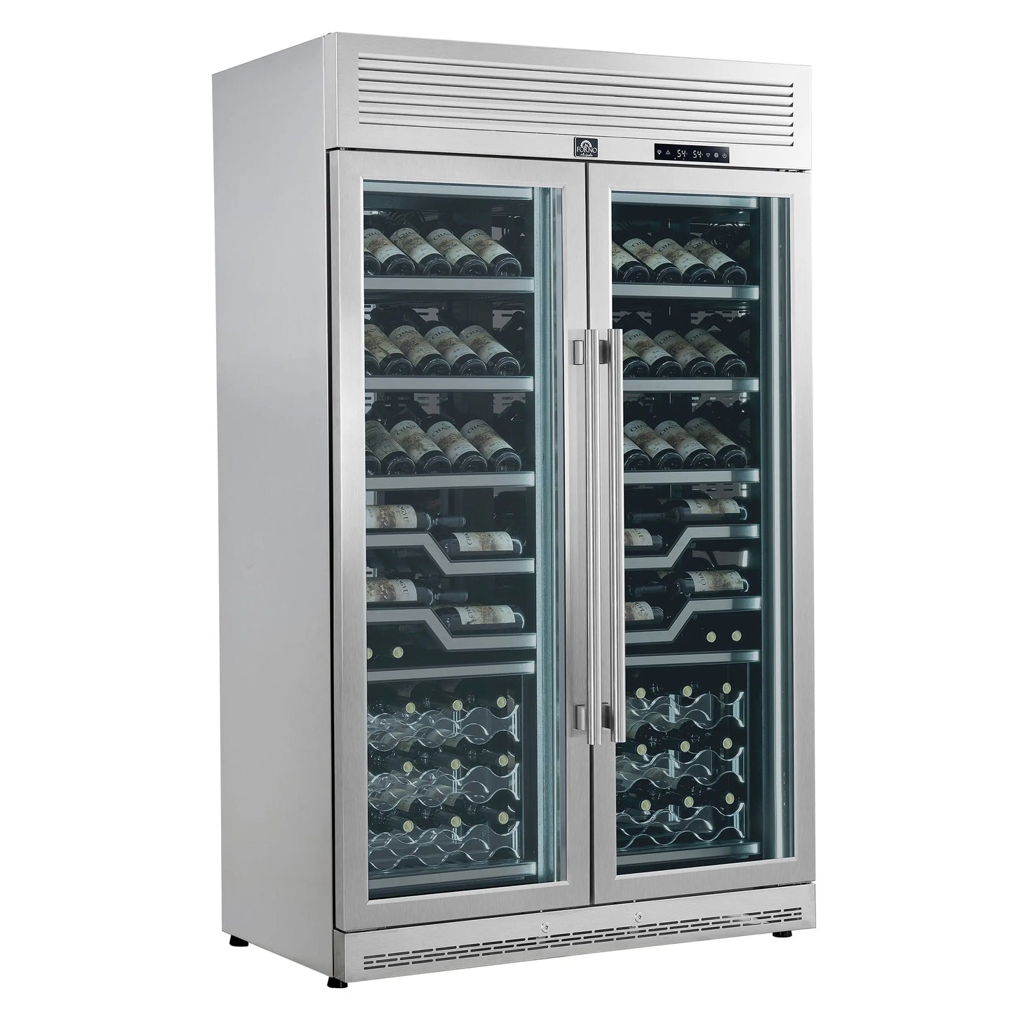 FORNO Abruzzo 48-Inch Dual Zone Wine Cellar, 102 Bottles, 24 cu. ft., Clear Acrylic Holders & Stainless Trim Shelves FORNO