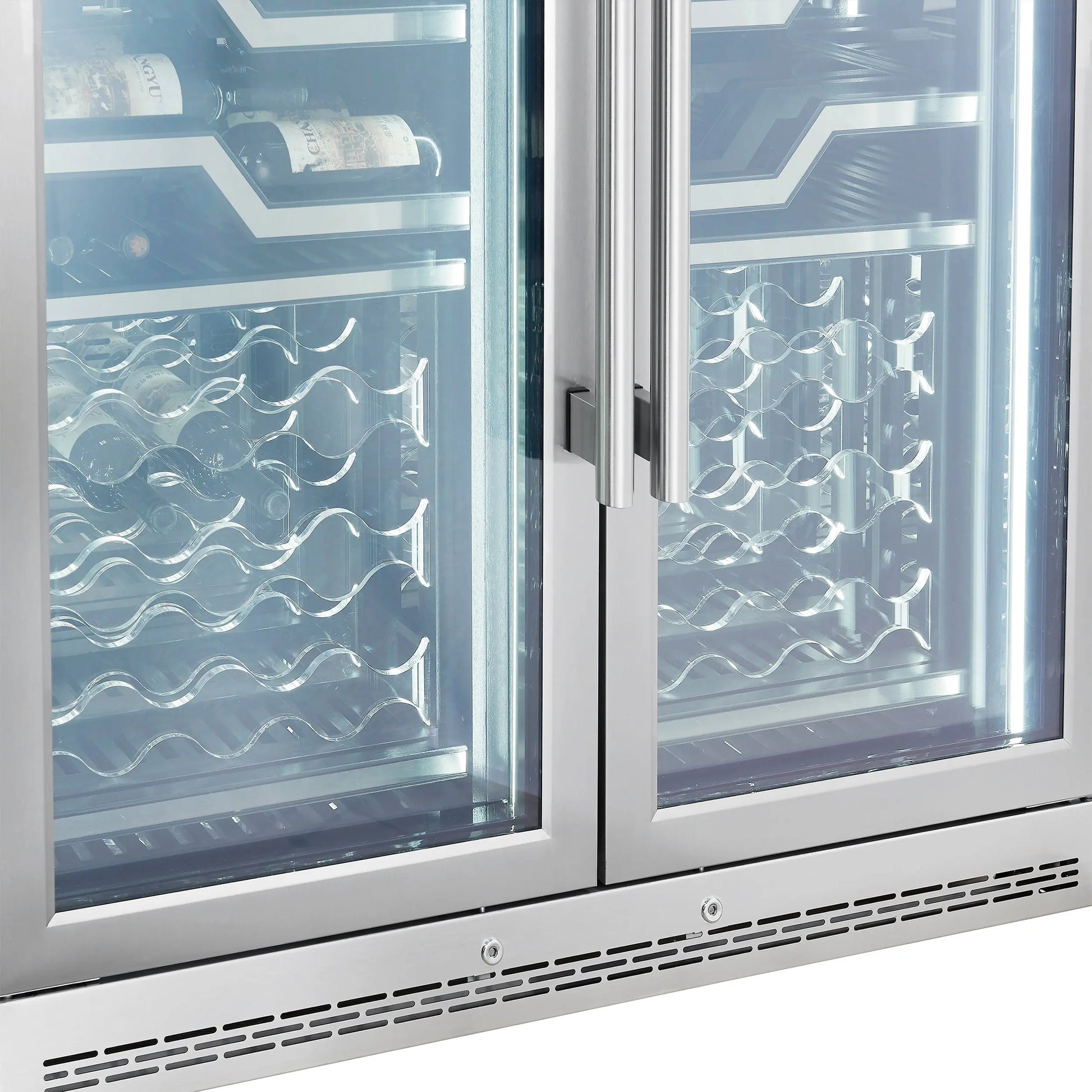 FORNO Abruzzo 48-Inch Dual Zone Wine Cellar, 102 Bottles, 24 cu. ft., Clear Acrylic Holders & Stainless Trim Shelves FORNO
