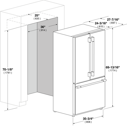 Fulgor Milano 36 Inch Counter Depth French Door Refrigerator Stainless Steel