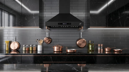 Forno Venezia 36 Inch Wall-Mounted Range Hood in Black with Touch Controls and Baffle Filters FORNO